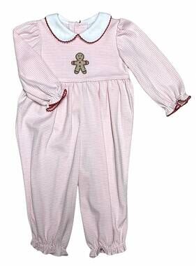 NEW MARCO & LIZZY kid's gingerbread applique long romper in light pink